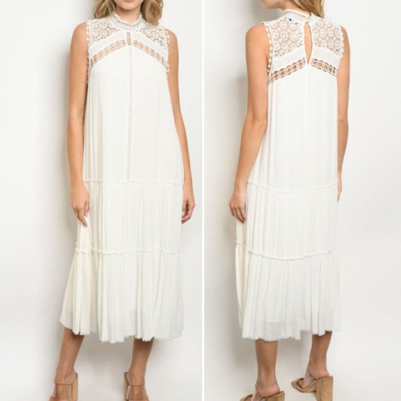 Trend Setter Diva Boutique Dresses & Skirts - BOHO WHITE LACE & POM POM DRESS